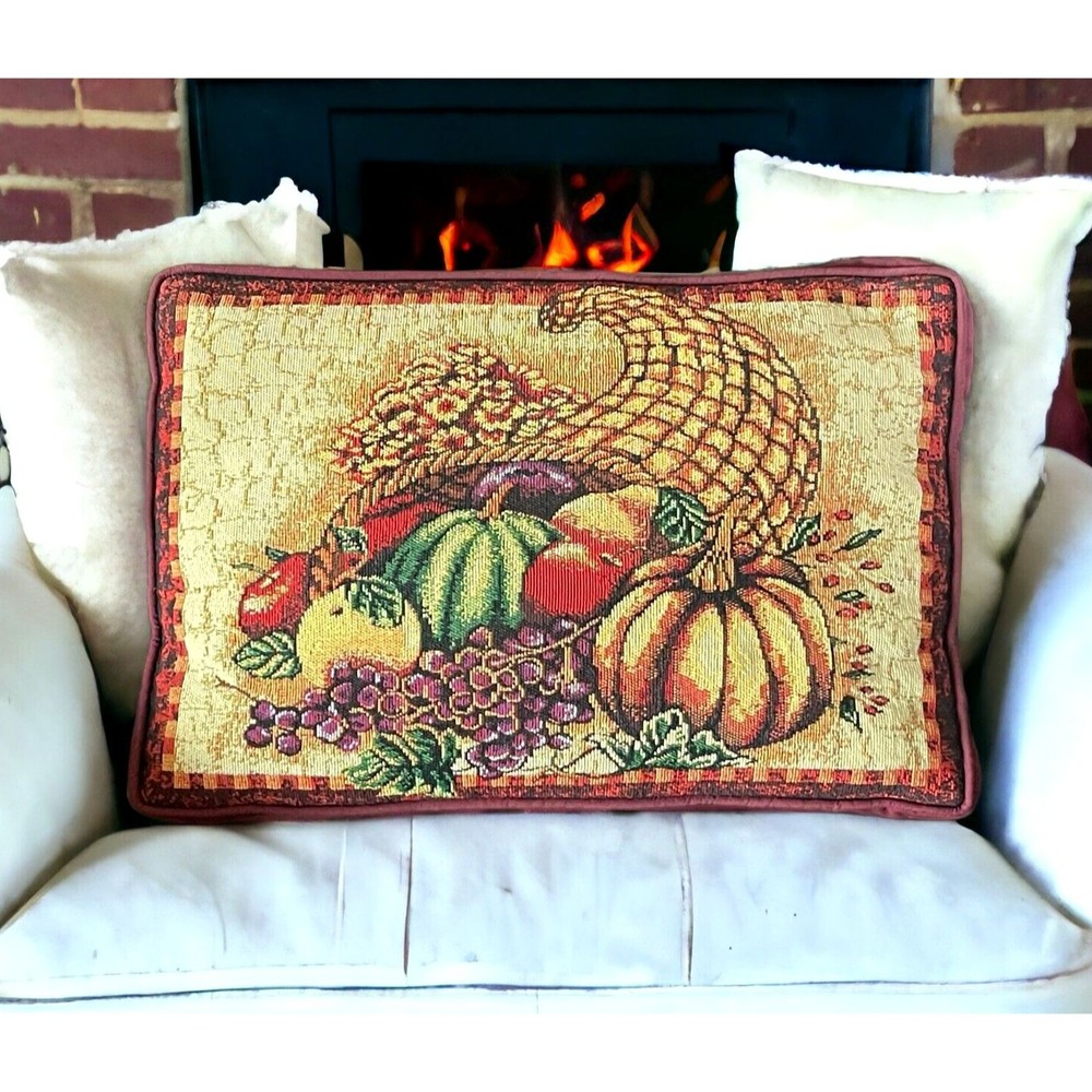Vintage Harvest Tapestry Accent Throw Pillow Fall Pottery Barn 12x18 No Tag 1997
